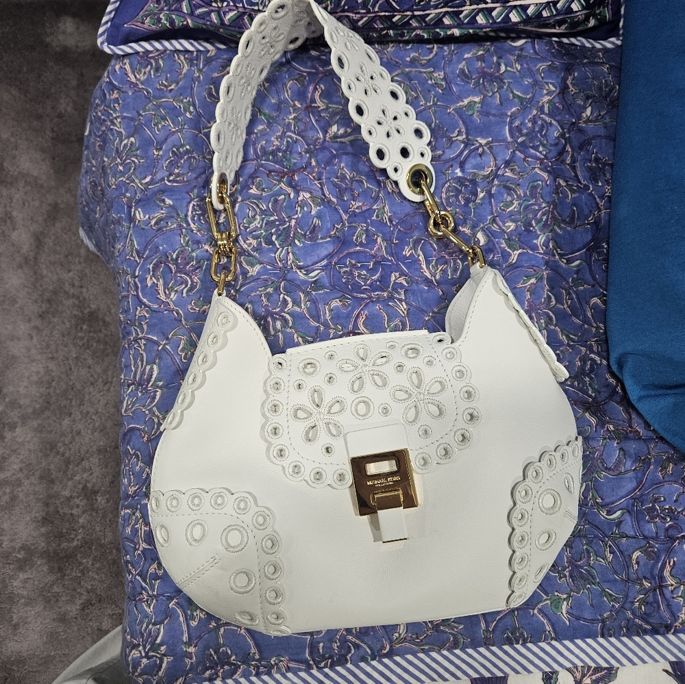 Bancroft Small Broderie Anglaise Leather Elegant White Designer Shoulder Bag